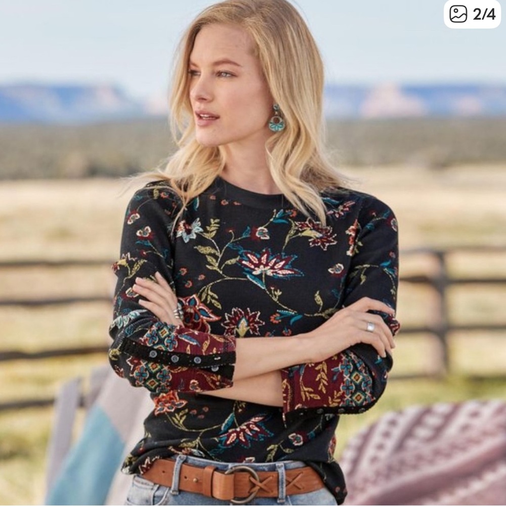 Sundance Clara Floral thermal long sleeve shirt, medium